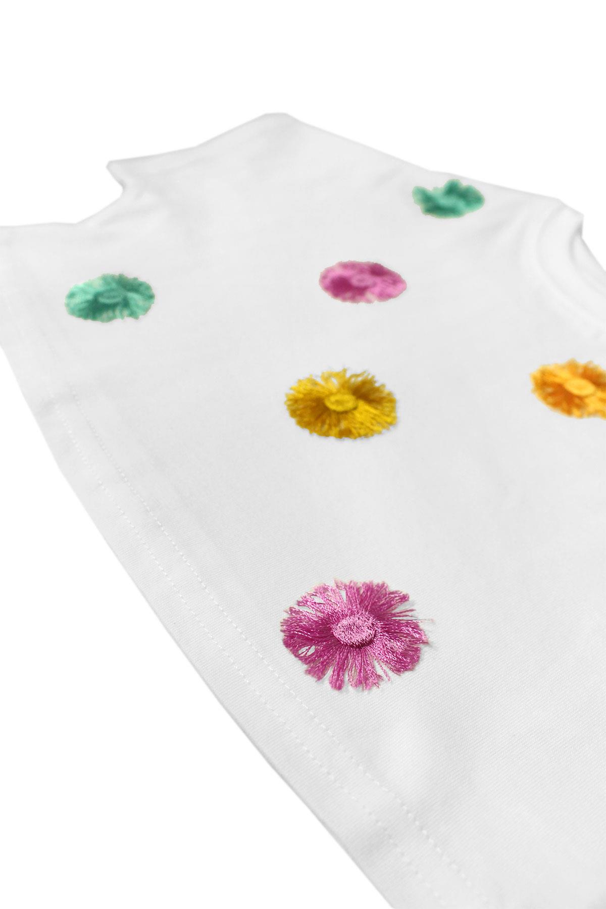Miela Püsküllü Crop T-shirt - Beyaz