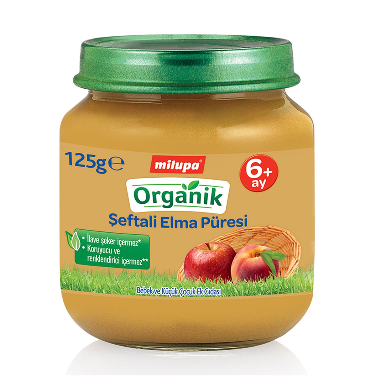Milupa Organik Şeftali Elma Püresi Kavanoz 125 g 6+ Ay