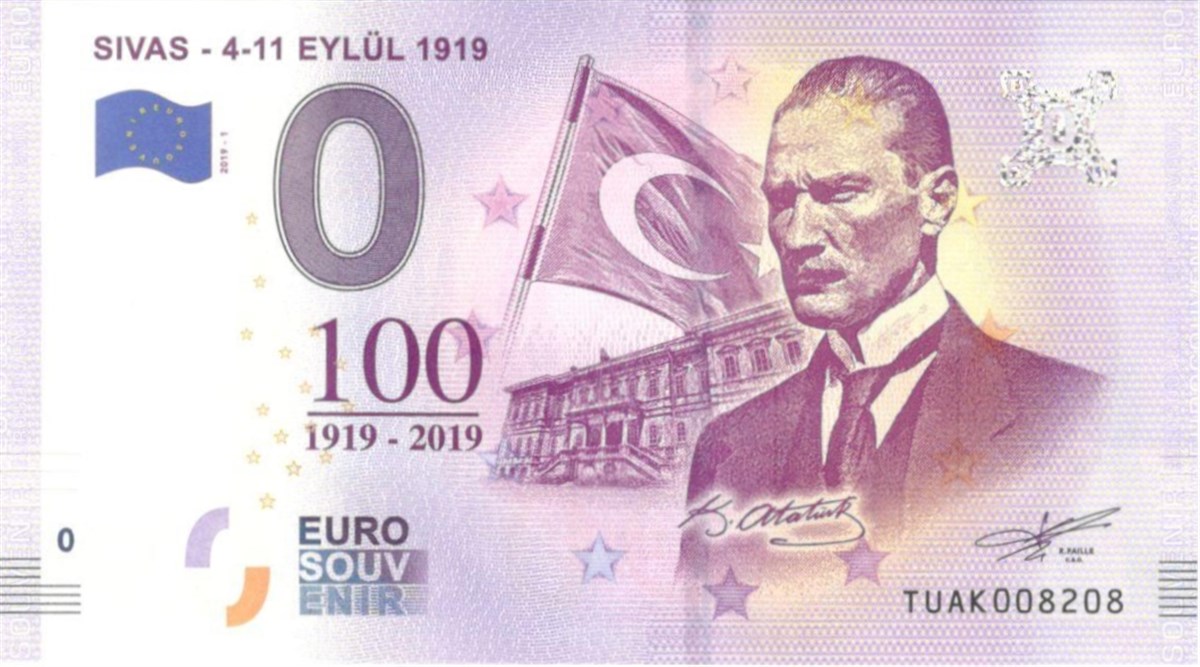 0 (Sıfır) Euro Türkiye - Sivas 4-11 Eylül 1919 Hatıra Parası (Souvenir Banknote)