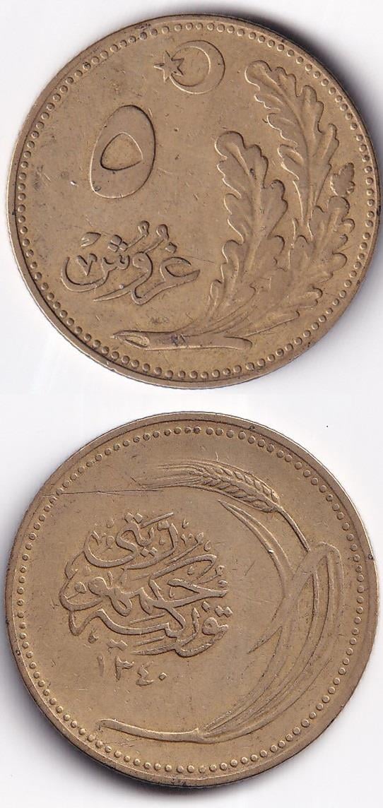 5 Kuruş 1924 (AH1340) ÇT/ÇÇT Eski Madeni Para | benimkoleksiyonum.com