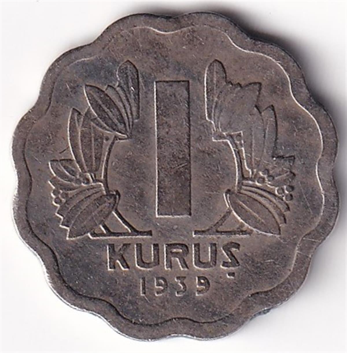 1934-1957 Dönemi Madeni Paraları1 Kuruş (1939) Nikel ÇT/ÇÇT Eski Madeni Para