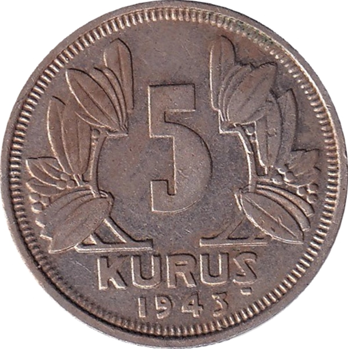 1934-1957 Dönemi Madeni Paraları5 Kuruş (1943) Nikel ÇT/ÇÇT Eski Madeni Para