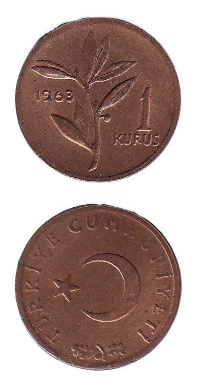 1958-1980 Dönemi Madeni Paraları1 Kuruş (1963) Bronz ÇİL Eski Madeni Para