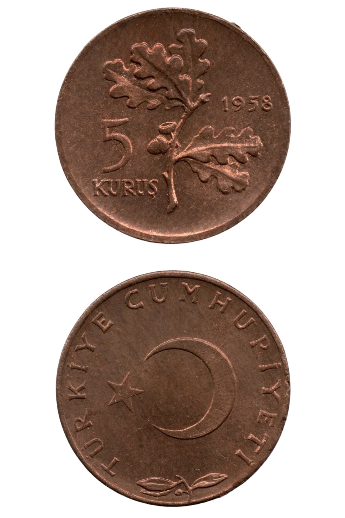 1958-1980 Dönemi Madeni Paraları5 Kuruş (1958) ÇİL Eski Madeni Para
