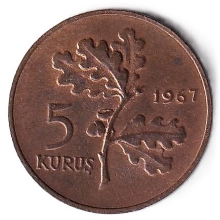 1958-1980 Dönemi Madeni Paraları5 Kuruş (1967) ÇİL
