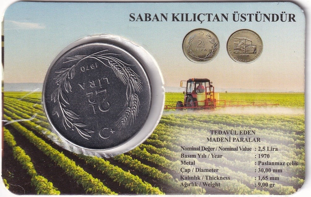 1958-1980 Period CoinsF.A.O. 2.5 TL (1970)” The Plow İs Superior To The Sword 