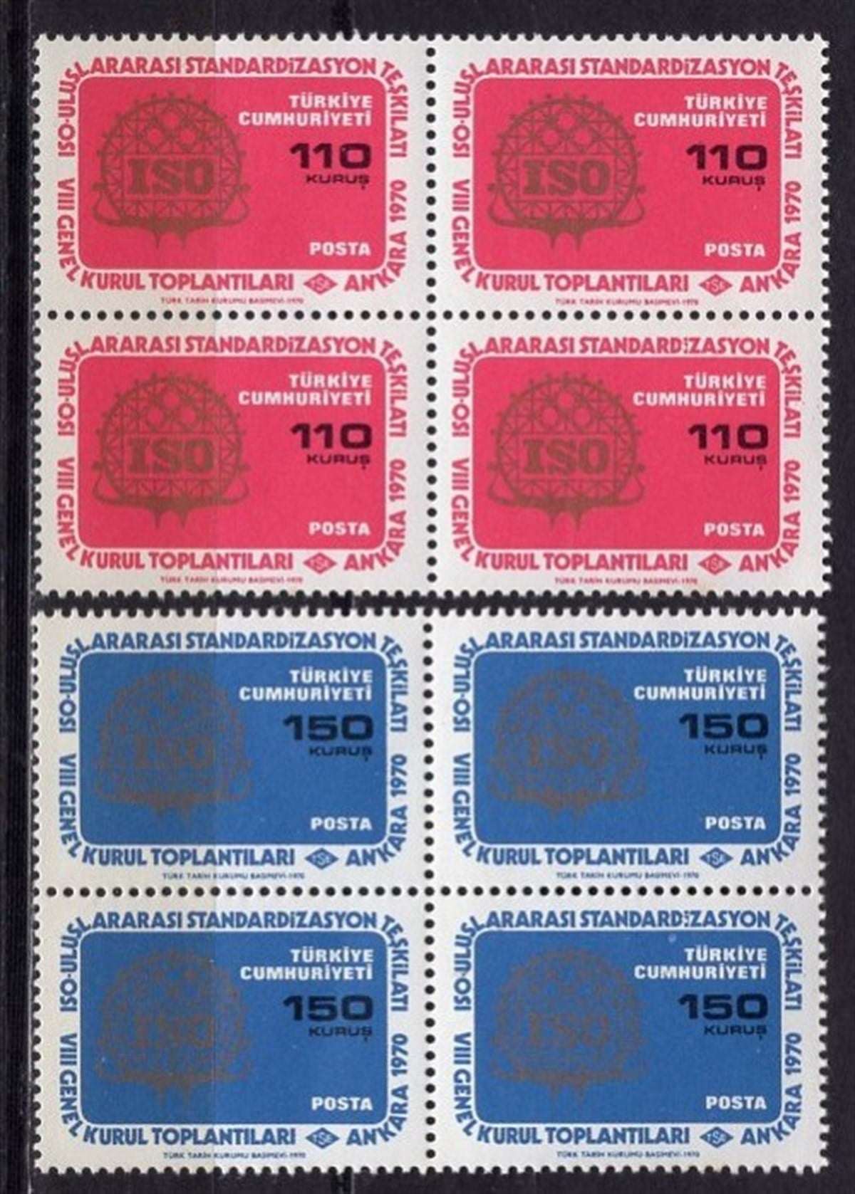 1970 ULUSLARARASI STANDARDİZASYON TEŞKİLATI (ISO) VIII.GENEL KURUL TOPLANTILARI Dörtlü Blok Pul