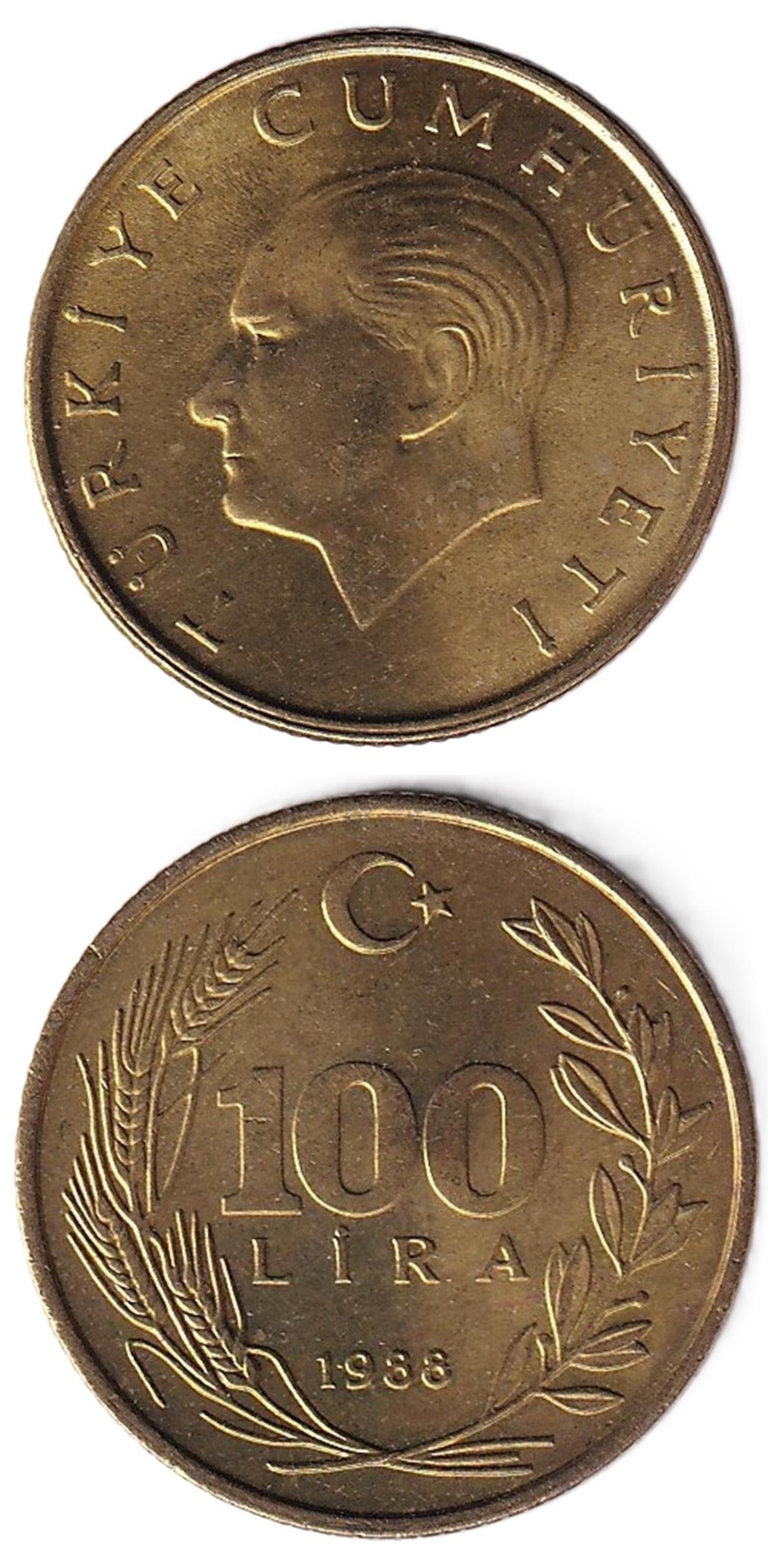 1981-2004 Period Coins100 Lira Pirinç (1988) ÇİL Eski Madeni Para