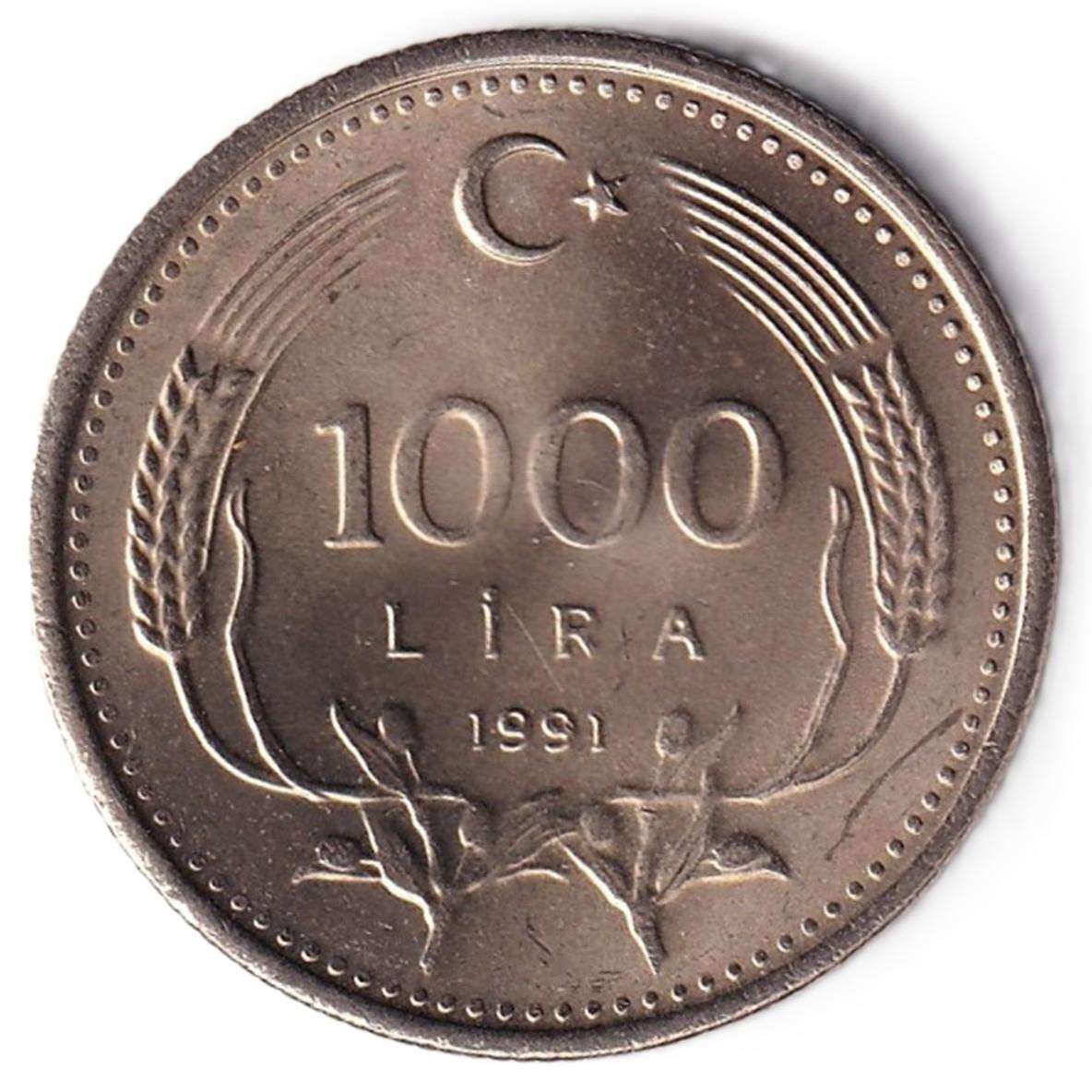 1981-2004 Dönemi Madeni ParalarıTürkiye, 1.000 Lira (1991) ÇİL Eski Madeni Para