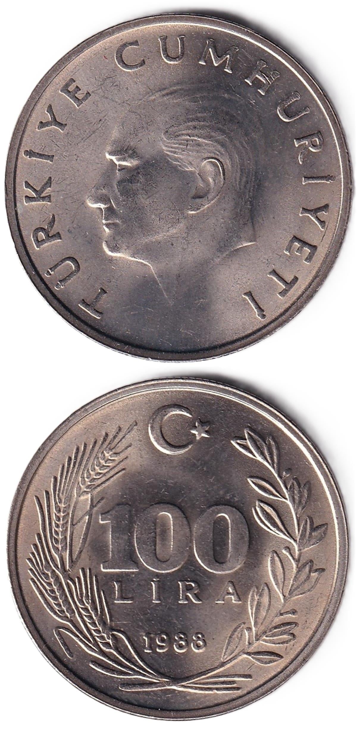 1981-2004 Dönemi Madeni ParalarıTürkiye, 100 Lira (1988) ÇİL Eski Madeni Para