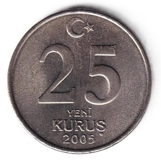 2005 and After Period Coins25 Yeni Kuruş (2005) ÇİL Eski Madeni Para