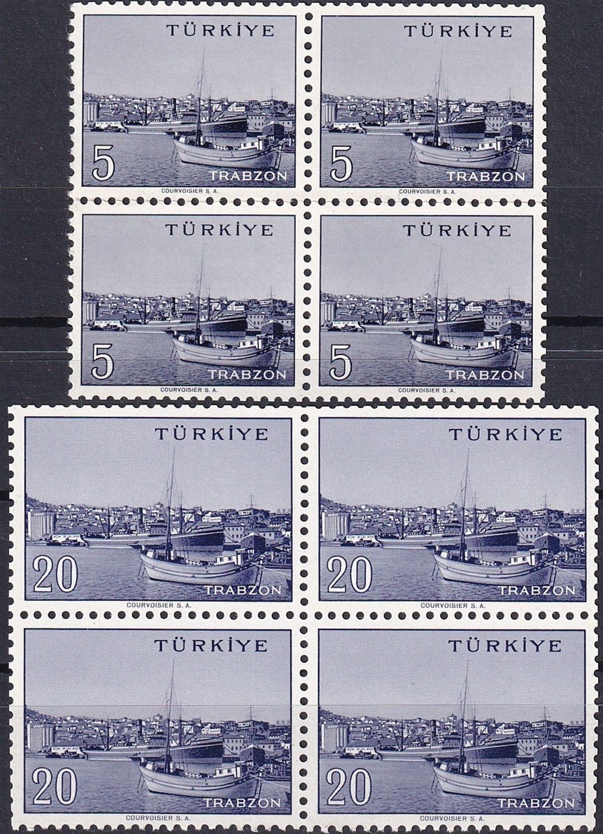 Damgasız Tüm Seri Pul Koleksiyonu1958/1960 Memleket Serisi Şehir Pulu: Trabzon Dörtlü Blok Pul