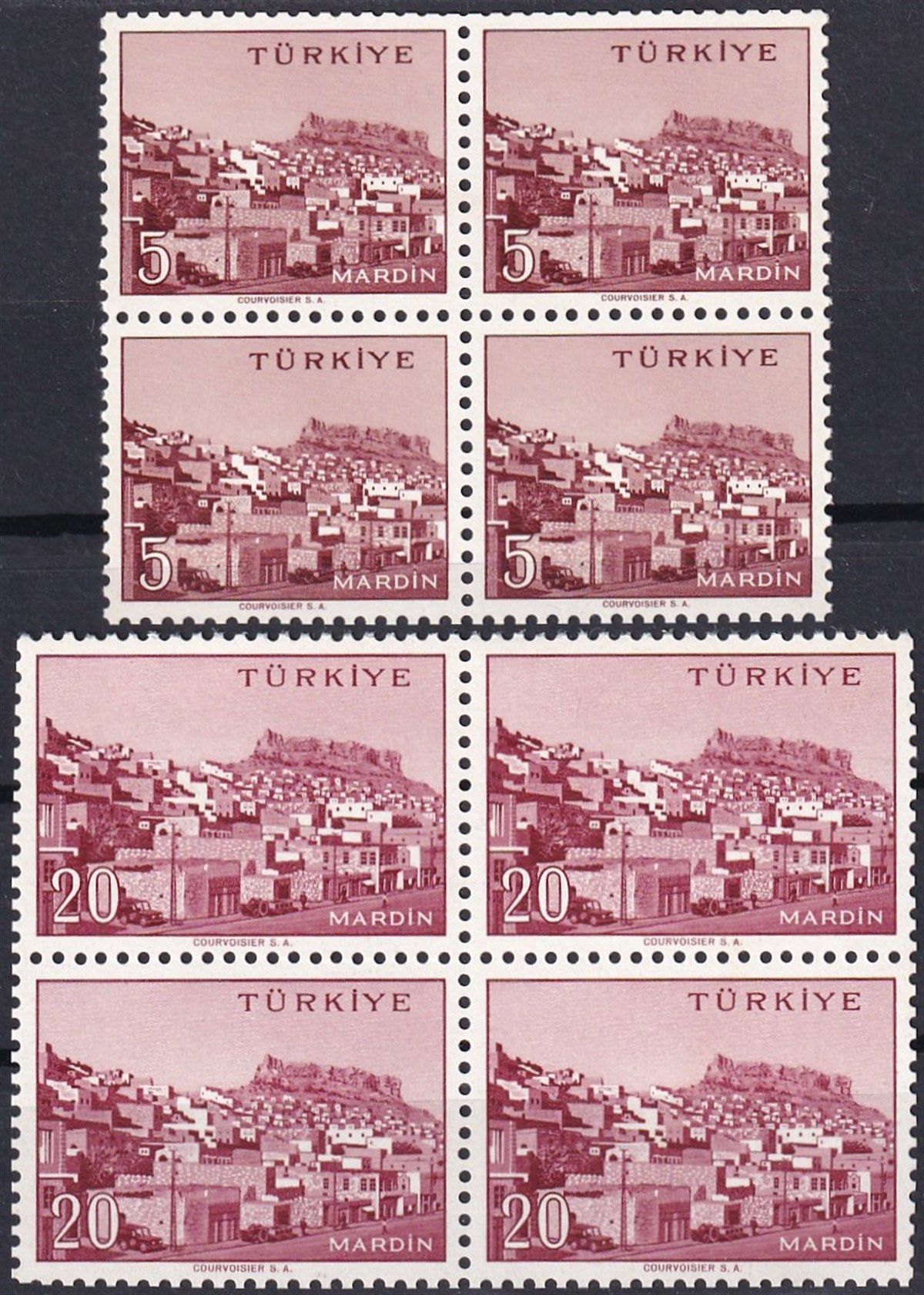 Damgasız Tüm Seri Pul Koleksiyonu1958/1960 Memleket Serisi Şehir Pulu: Mardin Dörtlü Blok Pul
