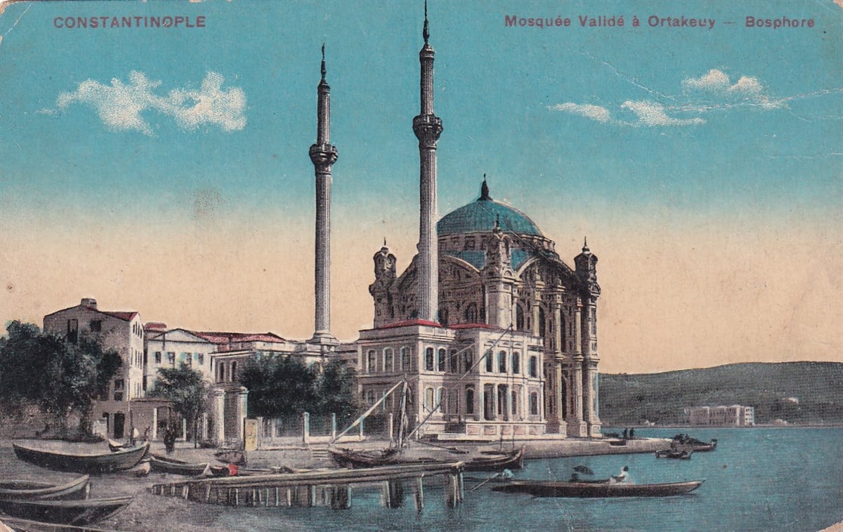PostcardOsmanlı Dönemi Ortaköy, Valide Camii Kartpostalı