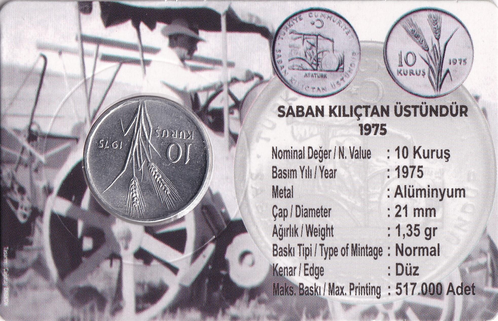 Coin Commemorative Coins10 Kuruş 1975 F.A.O. “Saban Kılıçtan Üstündür” ÇİL Hatıra Para