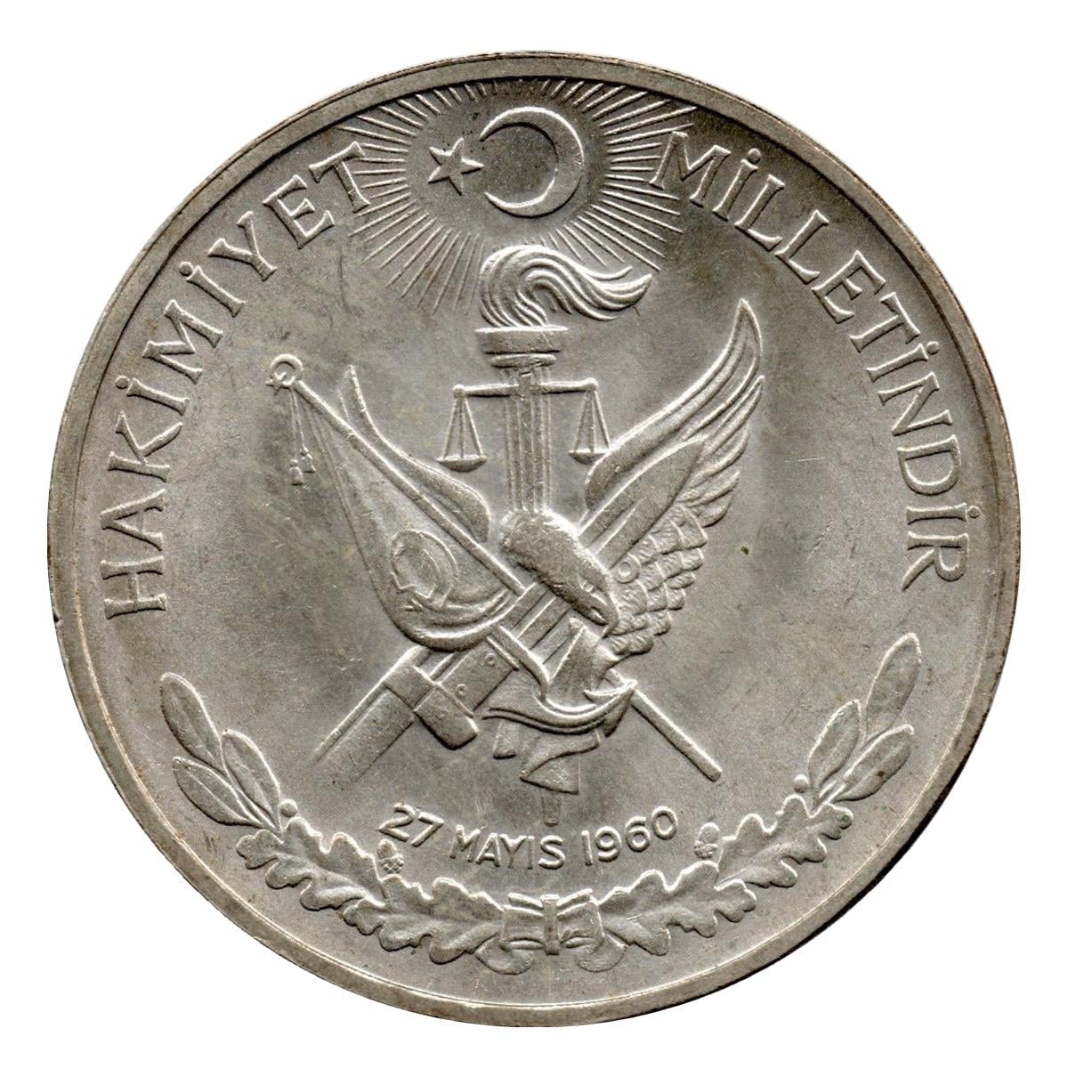Madeni Hatıra Paralar10 Lira (1960) ÇİL Gümüş Eski Madeni Para
