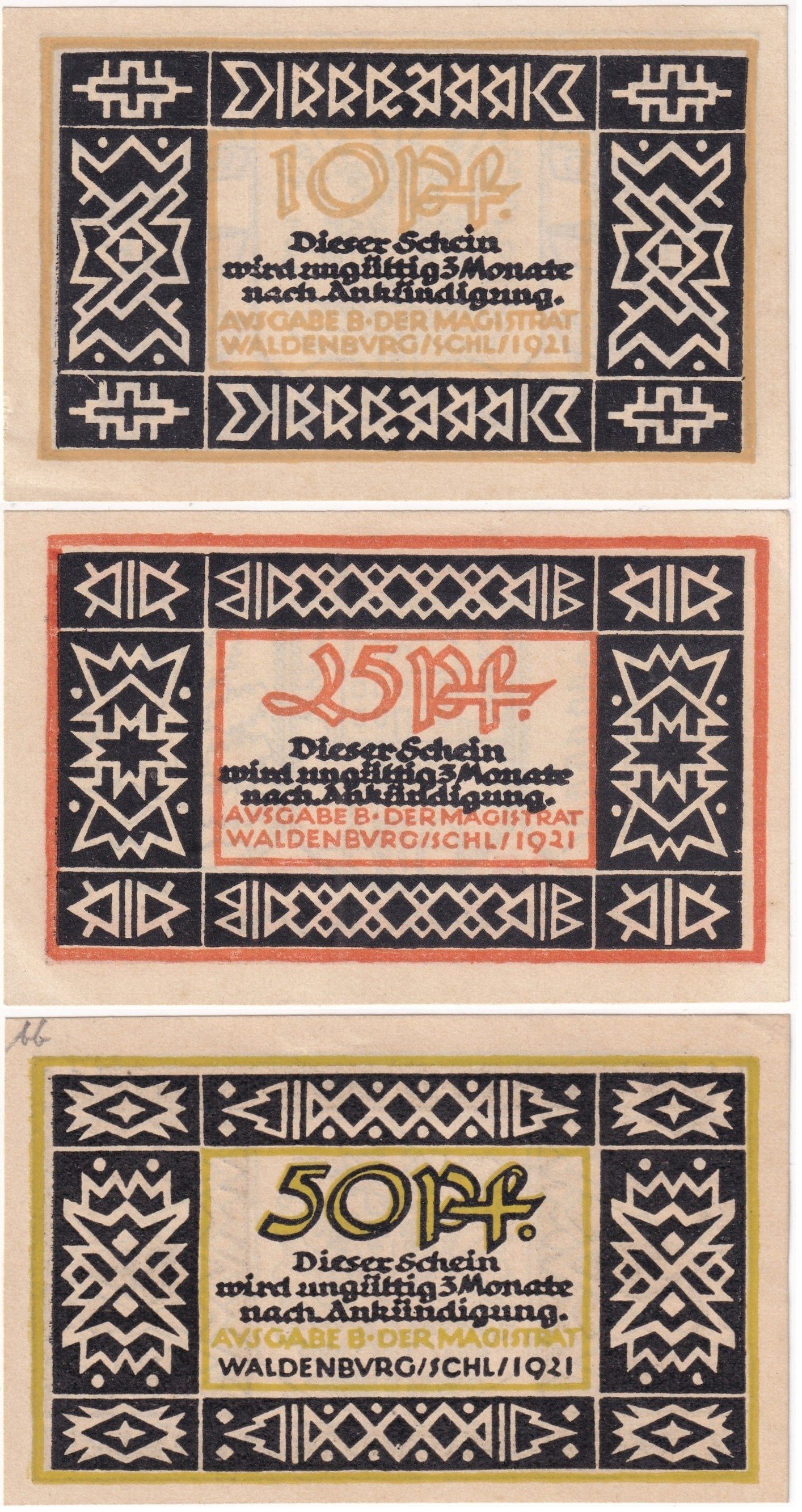 NotgeldAlmanya, Waldenburg (Silezya) 10, 25, 50 Pfennig (1921) Notgeld Seti (ÇİL)