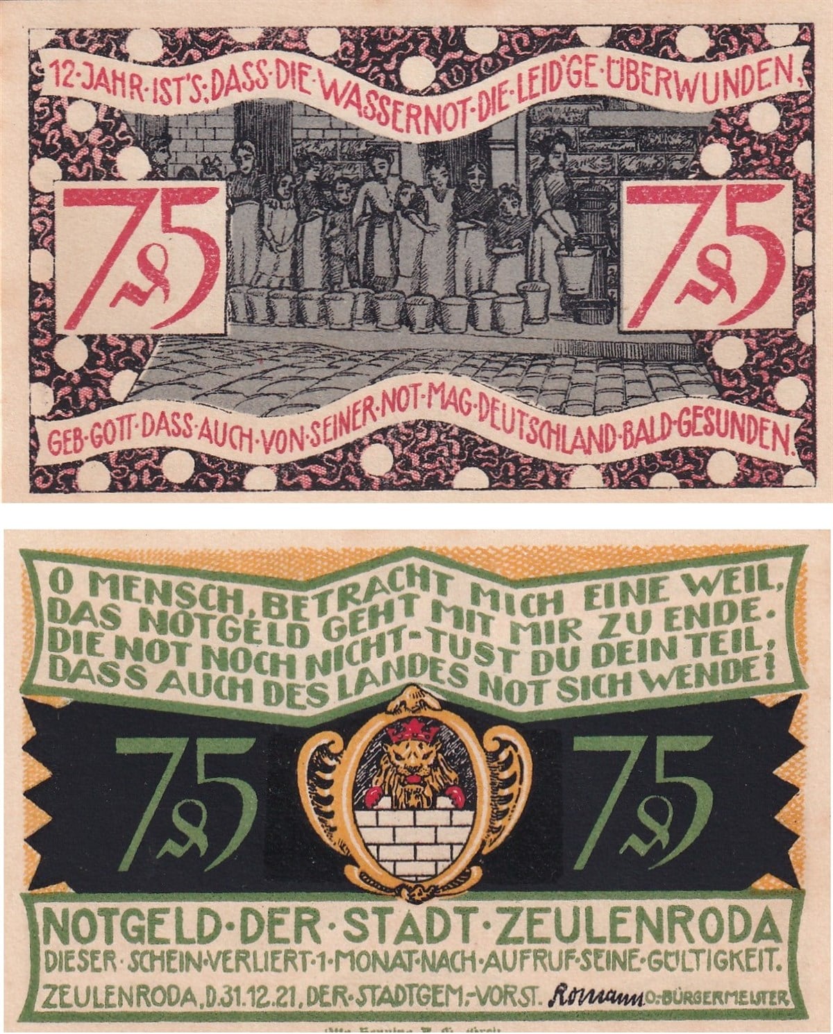 NotgeldAlmanya, Zeulenroda, 75 Pfennig (1921) History Series (3) Notgeld