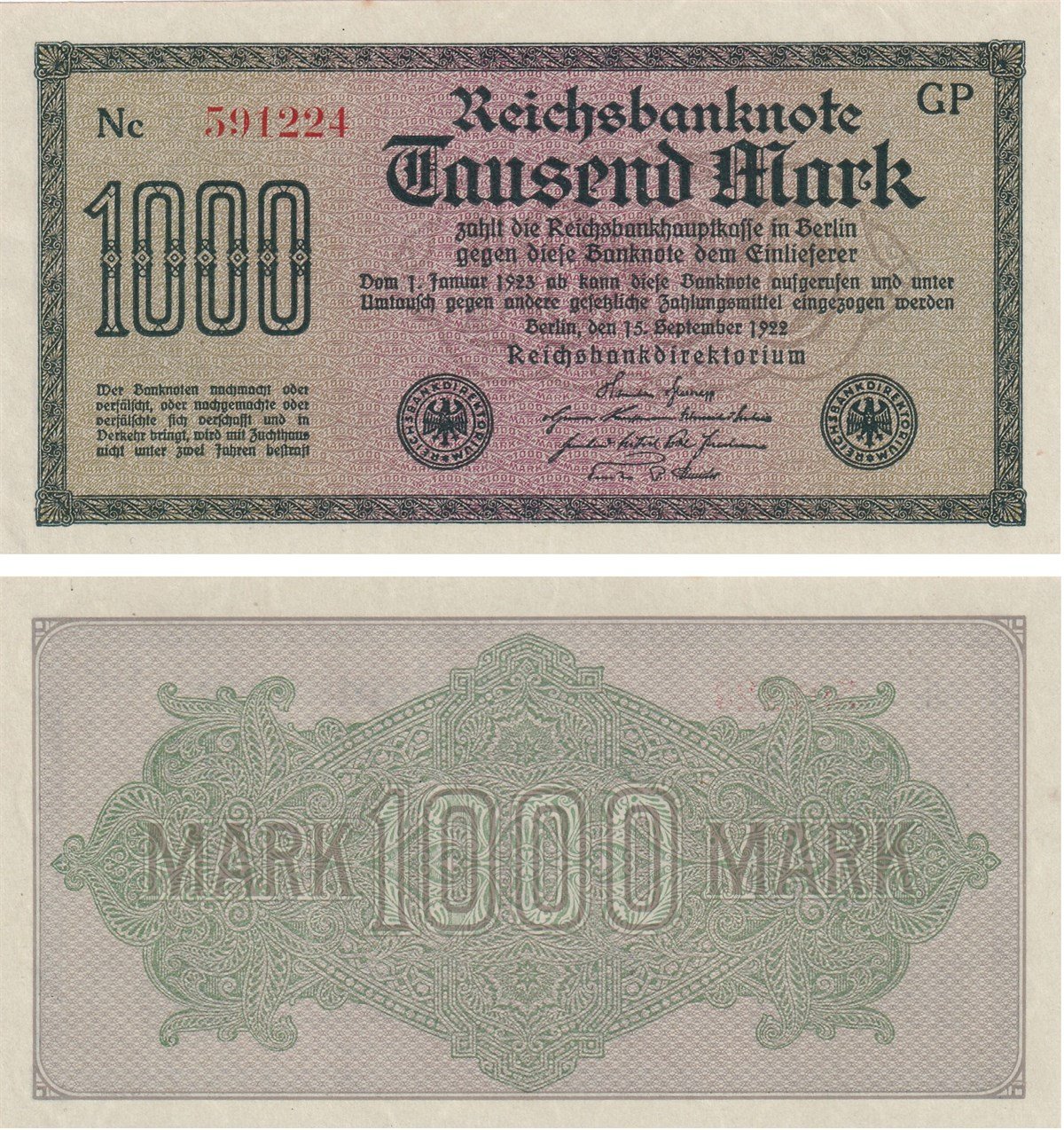 Sertifikalı ÜrünlerAlmanya, 1.000 Mark (1922) P#76 Çil Yabancı Kağıt Para