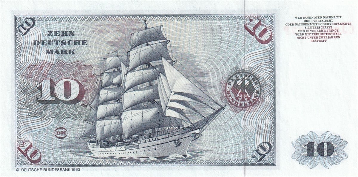 Sertifikalı ÜrünlerAlmanya, 10 Mark 1980 P#31 Çil Yabancı Kağıt Para