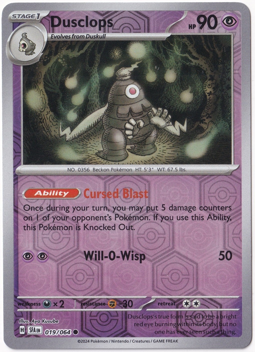 Shrouded FableDusclops [Reverse Holo] #19 Pokemon Shrouded Fable Pokemon Oyun Kartı