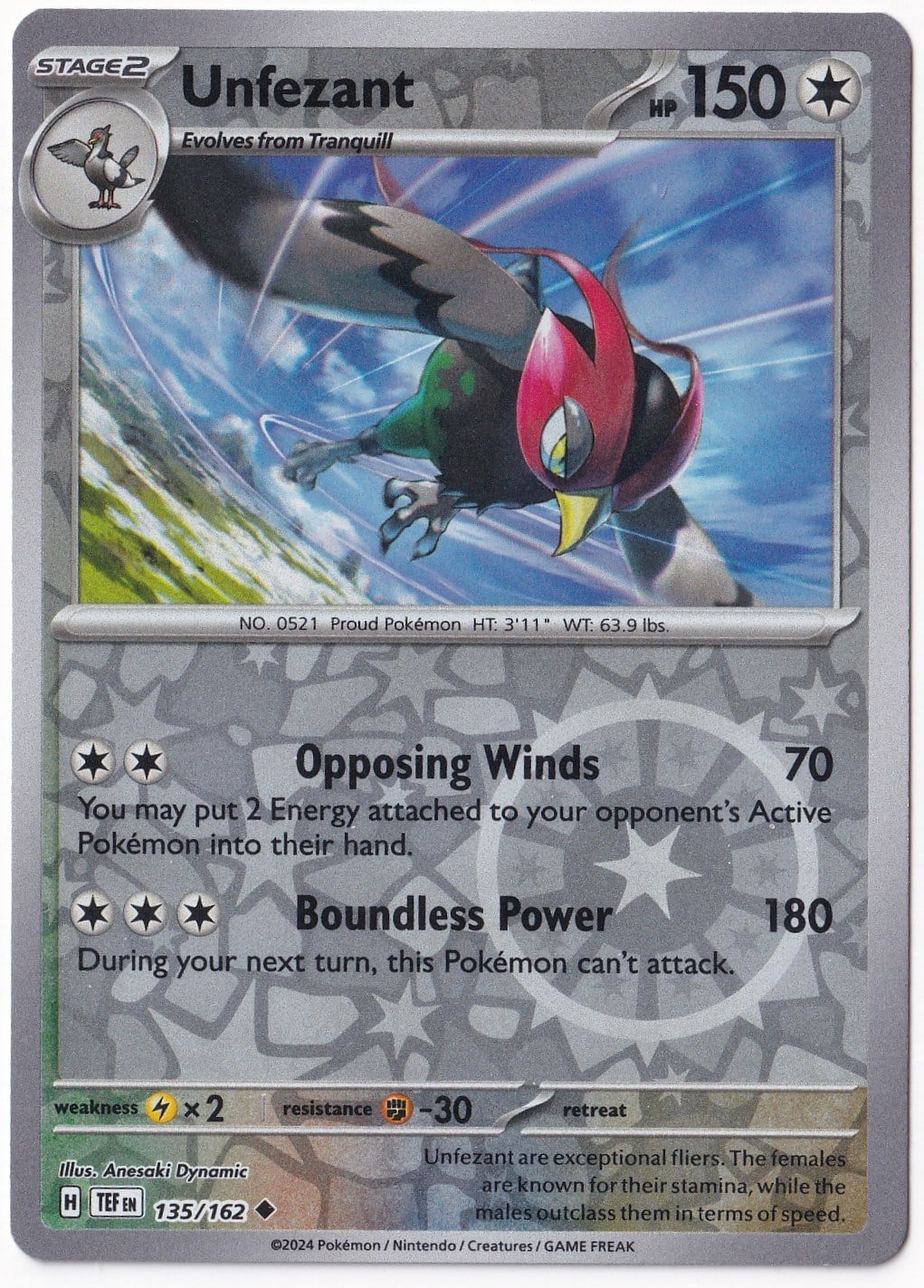 Temporal ForcesUnfezant [Reverse Holo] 135/162 - Temporal Forces - Pokemon Kartı (Mint)