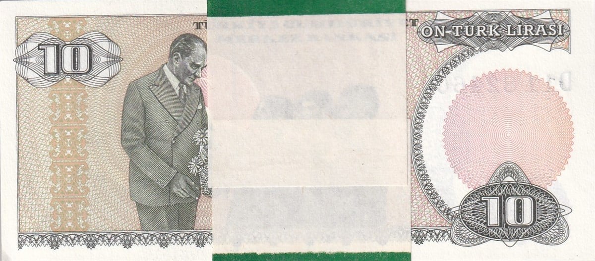 Türkiye Cumhuriyeti Kağıt Paraları7.Emisyon 10 Lira Deste (100 adet)