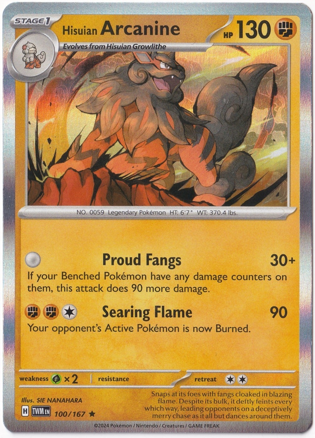 Twilight MasqueradeHisuian Arcanine 100/167 - Twilight Masquerade - Pokemon Kartı (Mint)