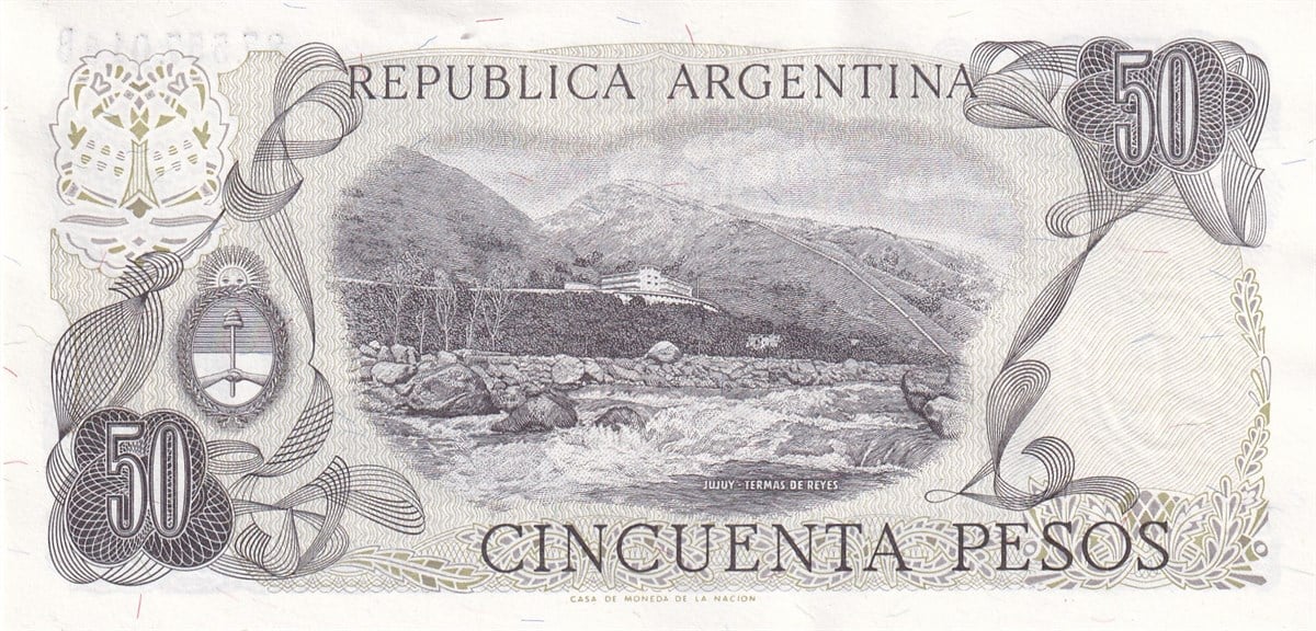 Foreign State BanknotesArjantin, 50 Peso (1976) P#301b ÇİL Eski Yabancı Kağıt Para