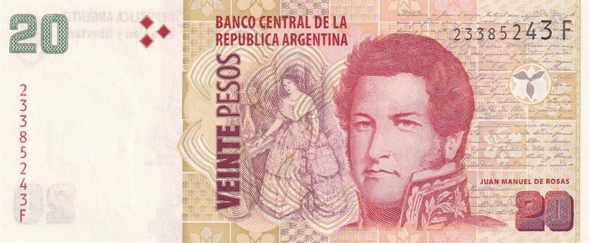 Foreign State BanknotesArjantin, 20 Peso (2003) P#355 ÇİL Eski Yabancı Kağıt Para