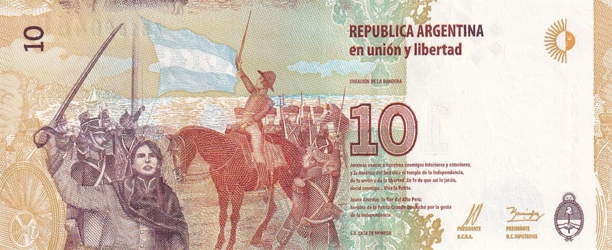 Foreign State BanknotesArjantin, 10 Peso (2016) Eski Yabancı Kağıt Para