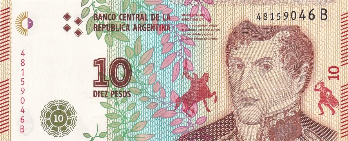 Foreign State BanknotesArjantin, 10 Peso (2016) Eski Yabancı Kağıt Para
