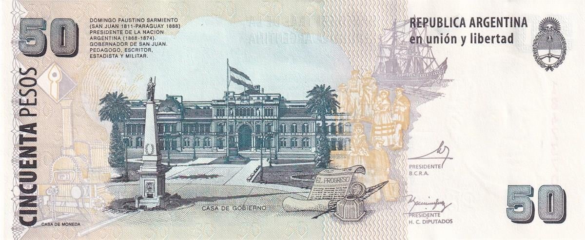 Foreign State BanknotesArjantin, 50 Peso (2013) P#356 ÇİL Eski Yabancı Kağıt Para