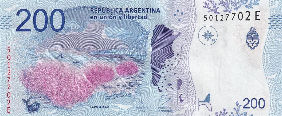 Foreign State BanknotesArjantin, 200 Peso (2016) P#364 ÇİL Eski Yabancı Kağıt Para