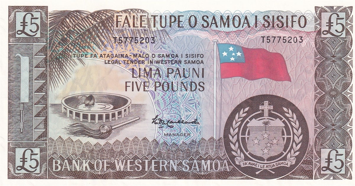 Foreign State BanknotesBatı Samoa, 5 Pound ÇİL (2020) Eski Yabancı Kağıt Para