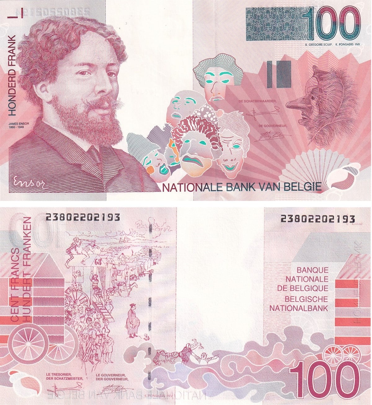 Yabancı Devletlerin Kağıt ParalarıBelçika, 100 Frank (1995) P#147 ÇİL Eski Yabancı Kağıt Para