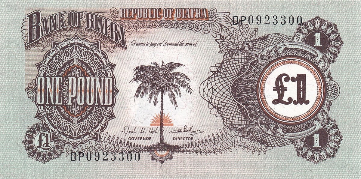 Foreign State BanknotesBiafra Cumhuriyeti, 1 Pound (1968) P#5a ÇİL Eski Yabancı Kağıt Para