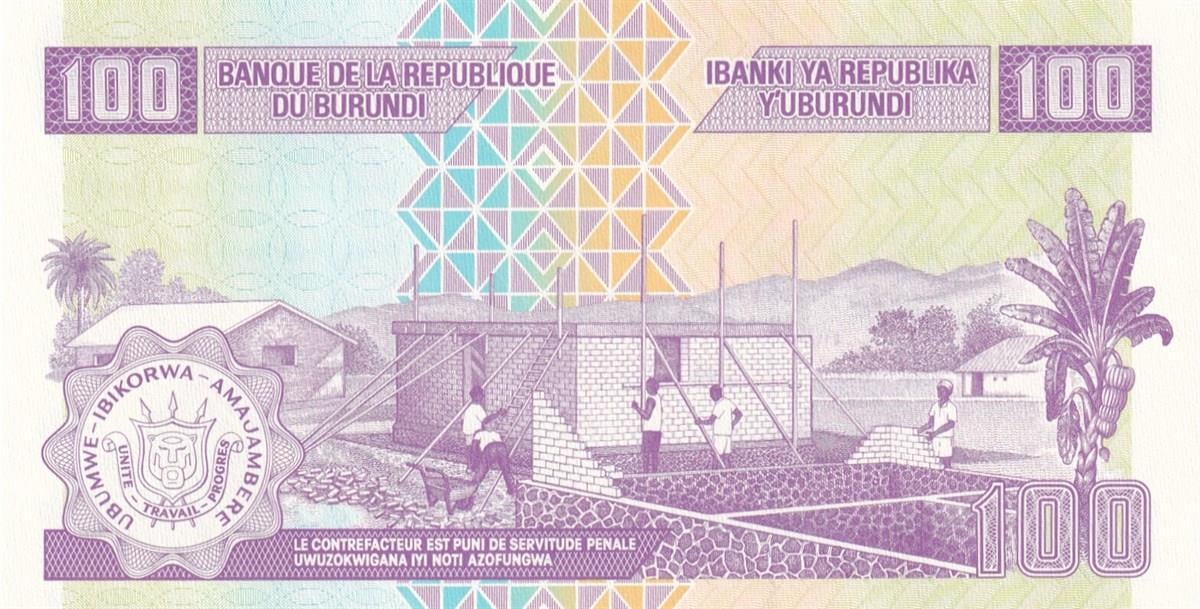 Foreign State BanknotesBurundi, 100 Frank (2011) P#44 ÇİL Eski Yabancı Kağıt Para