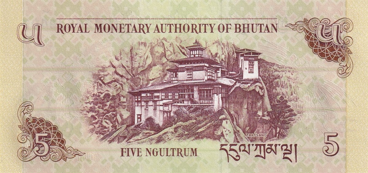 Foreign State BanknotesButan (Bhutan), 5 Ngultrum (2015) P#28c ÇİL Eski Yabancı Kağıt Para