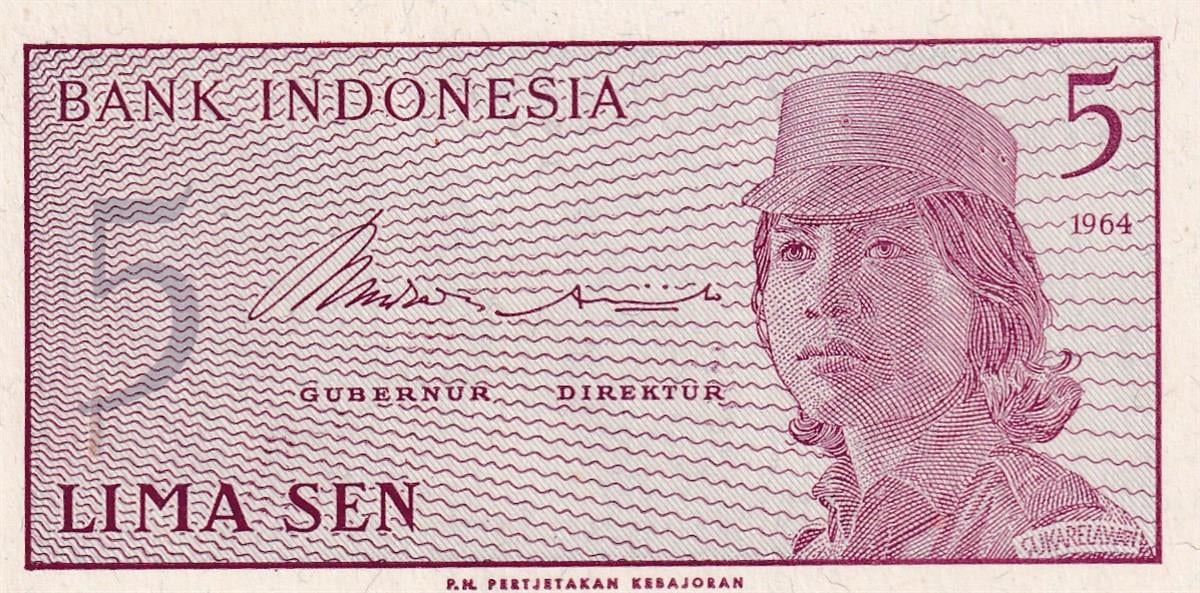 Foreign State BanknotesEndonezya, 5 Sen (1964) P#91 ÇİL Eski Yabancı Kağıt Para