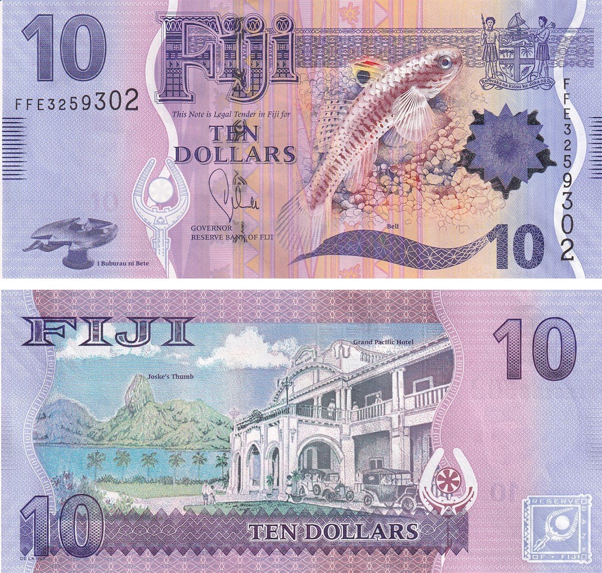 Yabancı Devletlerin Kağıt ParalarıFiji, 10 Dolar (2013) P#116 ÇİL Eski Yabancı Kağıt Para