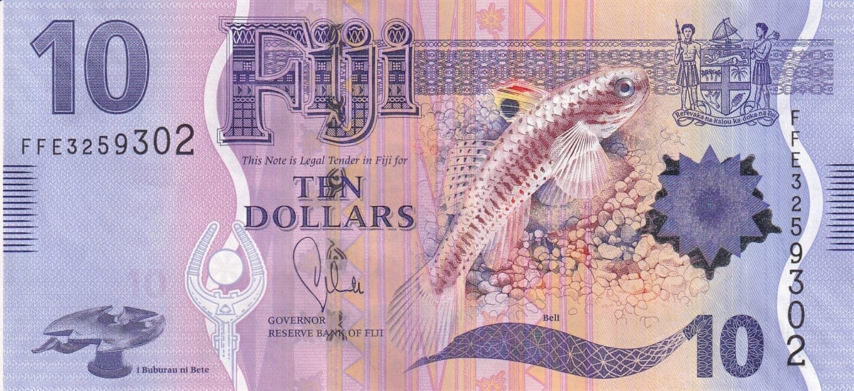 Yabancı Devletlerin Kağıt ParalarıFiji, 10 Dolar (2013) P#116 ÇİL Eski Yabancı Kağıt Para