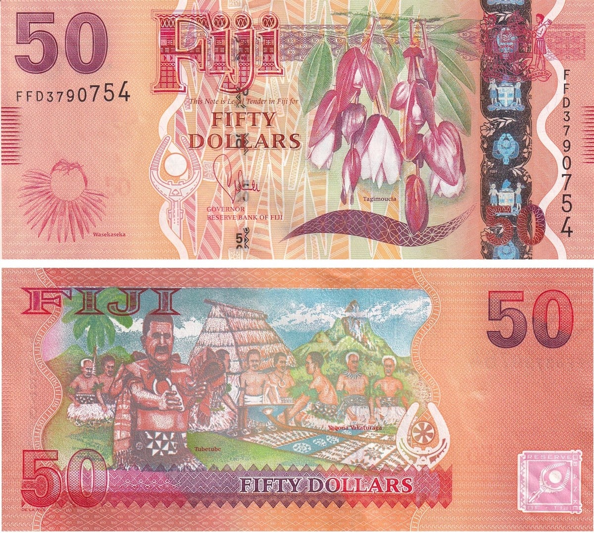 Foreign State BanknotesFiji, 50 Dolar (2013) P#118 ÇİL Eski Yabancı Kağıt Para