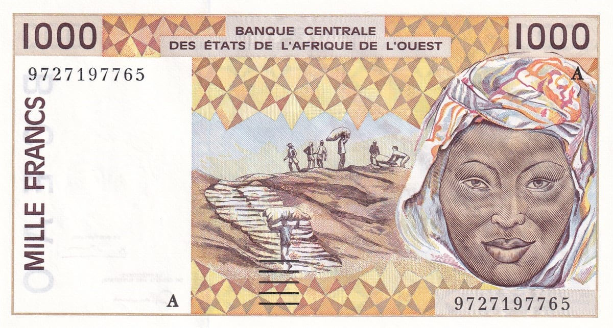 Foreign State BanknotesFildişi Sahili (Côte d'Ivoire), 1.000 Frank (1997) P#111Ag ÇİL Eski Yabancı Kağıt Para