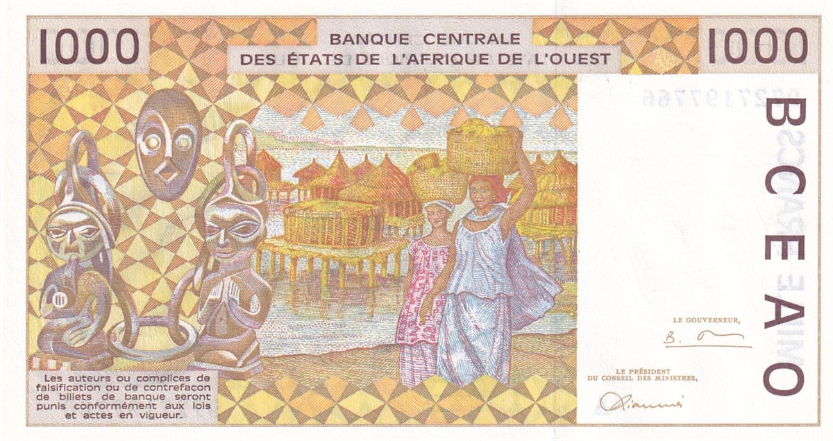 Foreign State BanknotesFildişi Sahili (Côte d'Ivoire), 1.000 Frank (1997) P#111Ag ÇİL Eski Yabancı Kağıt Para
