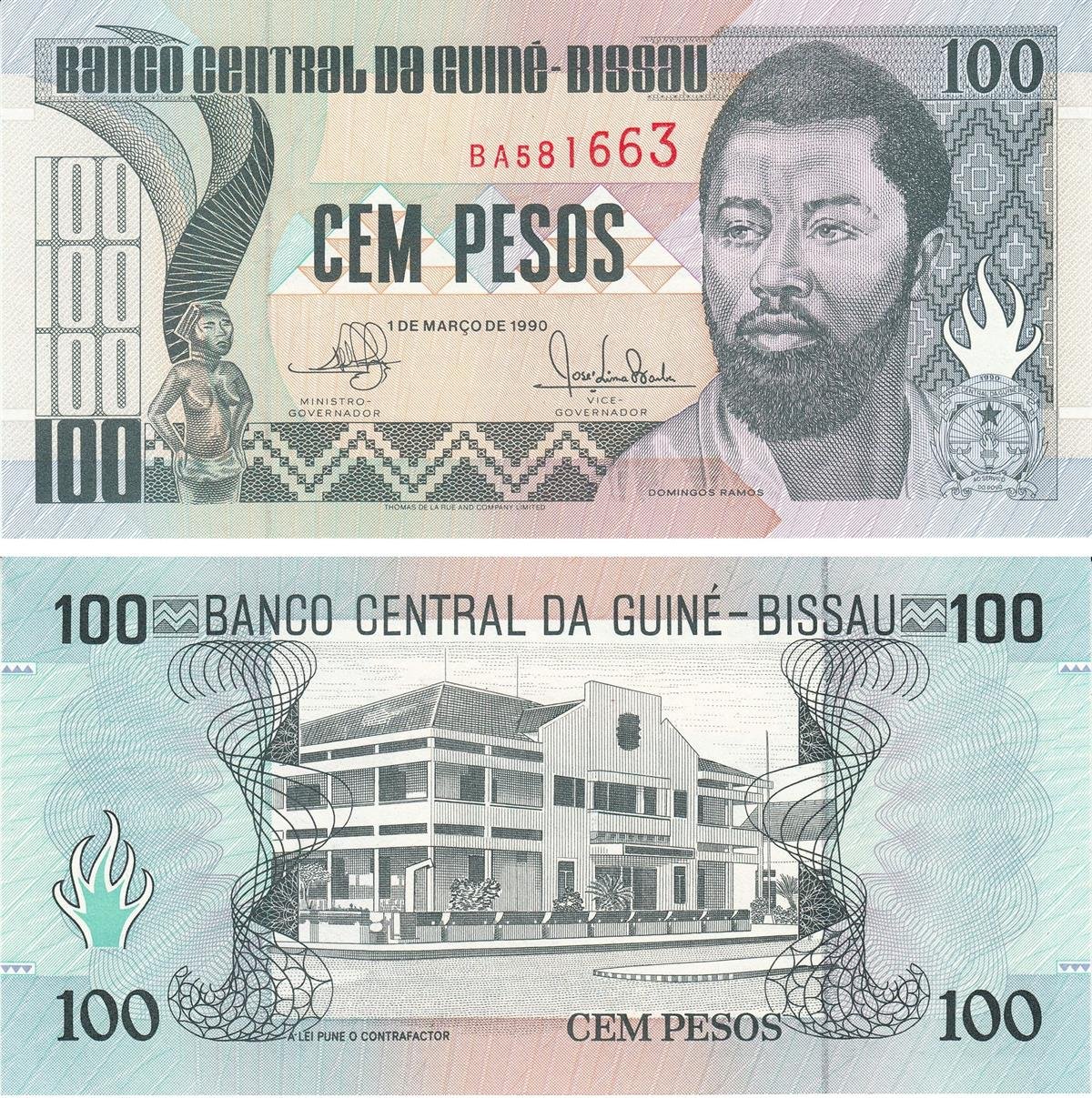 Yabancı Devletlerin Kağıt ParalarıGine-Bissau, 100 Peso (1990) ÇİL Eski Yabancı Kağıt Para