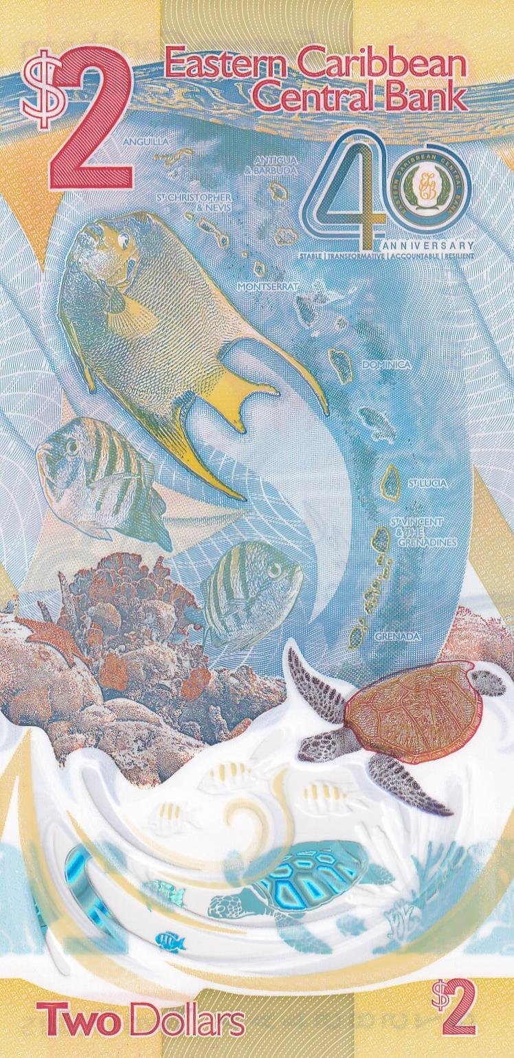 Foreign State BanknotesKarayipler (East Caribbean), 2 Dolar (2023) Polimer Hatıra ÇİL