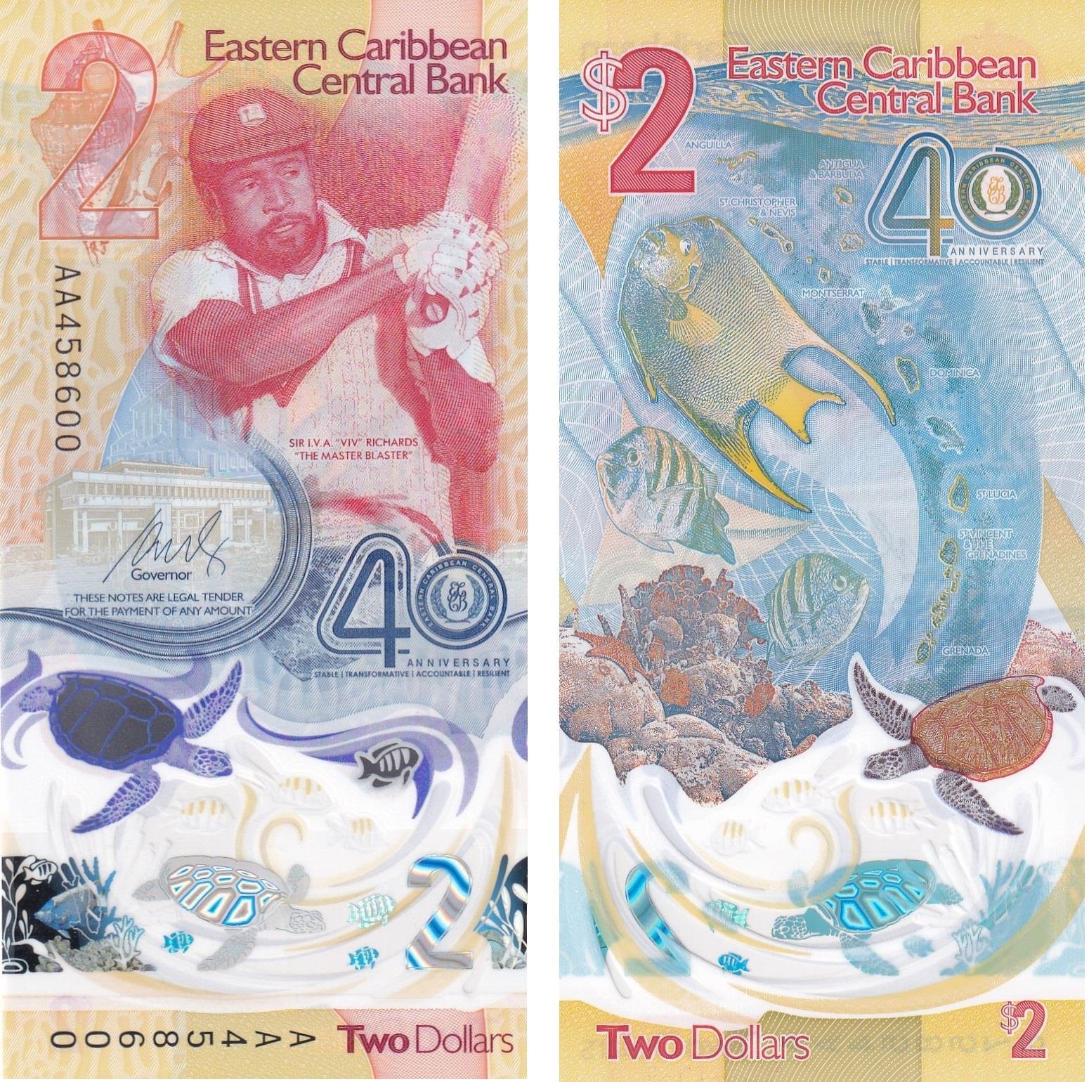 Foreign State BanknotesKarayipler (East Caribbean), 2 Dolar (2023) Polimer Hatıra ÇİL