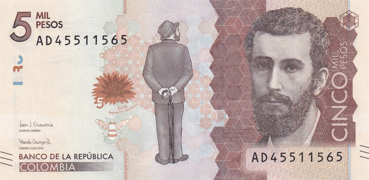 Foreign State BanknotesKolombiya, 5.000 Peso (2017) P#459 ÇİL Eski Yabancı Kağıt Para