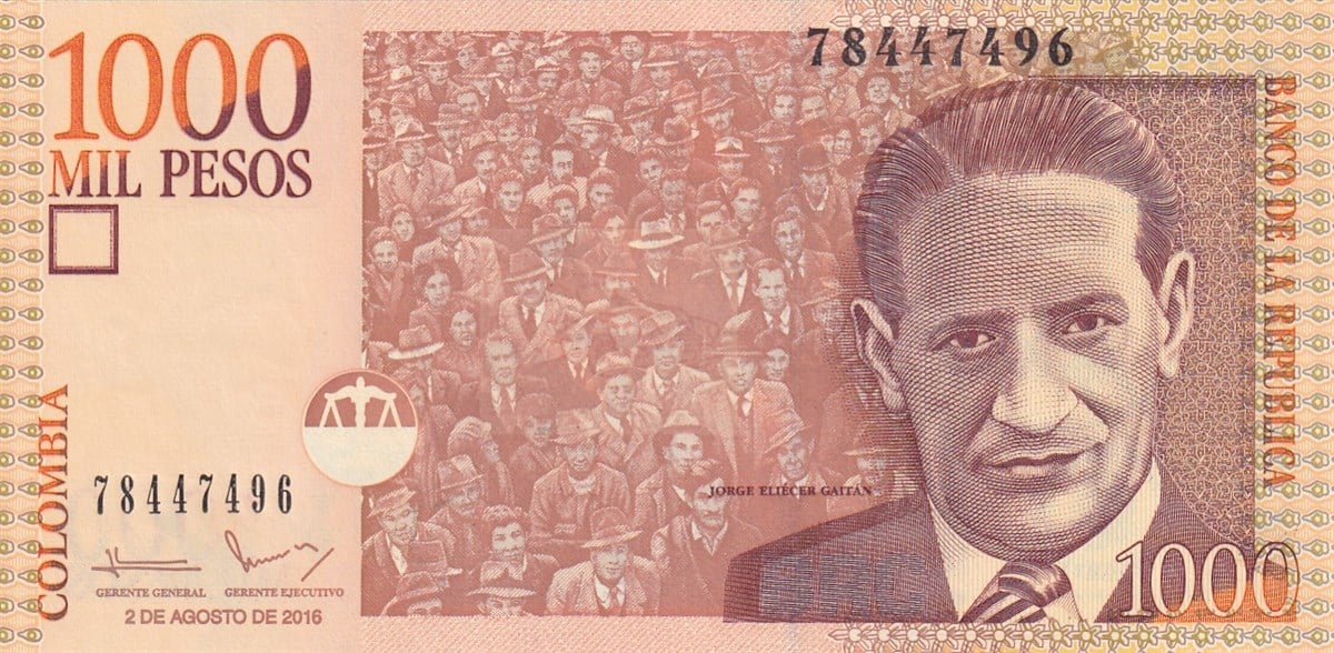 Foreign State BanknotesKolombiya, 1000 Peso (2016) Eski Yabancı Kağıt Para